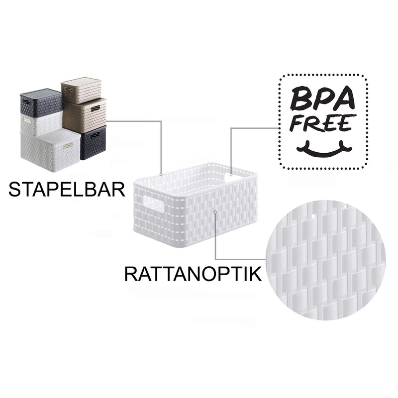Rotho Country Rattan Effect Storage Box, 6 Litres, Plastic (Polypropylene),