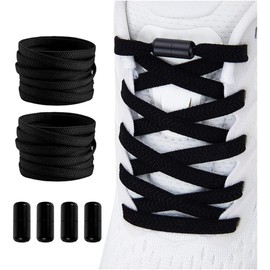 Shecret Elastic Shoelaces with Metal Capsule, 2 Pairs of Adjustable Shoelaces Without Tying Quick Lacing System Shoelaces Set for Runners, Children and Elderly People, black