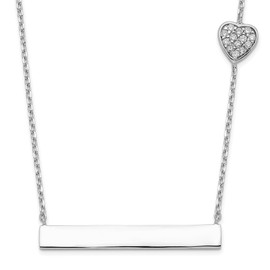 925 Sterling Silver Cubic Zirconia CZ Heart Love Bar Chain Necklace