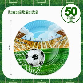 HNH Goal Dessert Plates Set 18cm Pack of 50 Disposable Paper Plates for Football Party