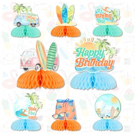 Summer Surf Birthday Party Supplies Vintage Surfing Birthday Honeycomb Centerpieces for Summer Beach Hawaiian Birthday Decorations Swimming Pool Hawaii Party Supplies