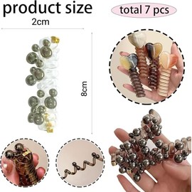 MIVES 7Pcs Heart Design Spiral Telephone Line Wire Hair Ties, Brown & Transparent, 2.3" (6 cm), Pack of 5