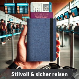 Good Things Passport Bag with RFID Protection - Travel Case for Documents & Credit Cards - ID Pocket Made of Recycled Polyester - Travel Organiser with Elastic Strap Closure - Passport Cover RFID