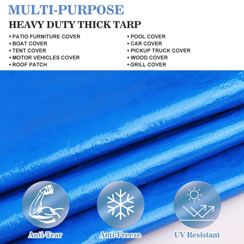 YIJUHOU Tarpaulin Waterproof Heavy Duty 115 GSM Blue Tarp Sheet
