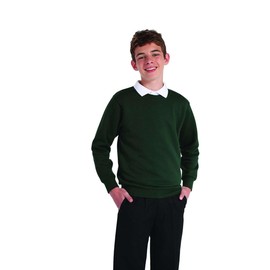 Boys Girls Unisex School Crew Neck Jumper Round Neck Fleece Sweatshirt Uniform Ages 3-16 Years Bottle Green