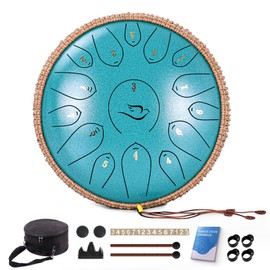 Steel Tongue Drum, 12 Inch 15 Note Tongue Drums, Handpan Drums Percussion Instrument for Kids & Adults, Hand Pan Drum with Music Book, Drum Mallets and Carry Bag, Major C (Malachite Green)