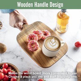 James.F Small Wood Cutting Board,Acacia Wooden Cutting Boards with Handle for Kitchen,Bohemian Charcuterie Serving Board for Meat and Cheese, Chopping Board with Handle(12.6x7.67x0.6 in)