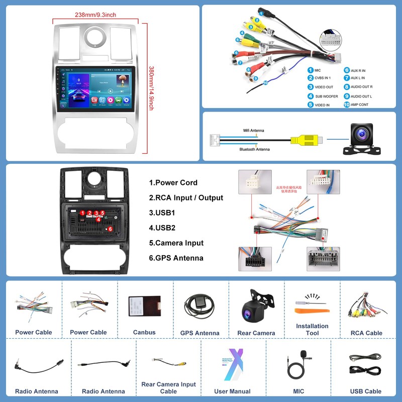 2+64G Car Radio Stereo for Chrysler 300 300C 2004-2011 with