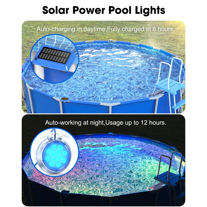 Vovamo Solar Pool Lights,Underwater IP68 Pool Lights with 8-Color Changing
