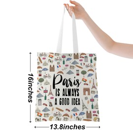 Paris Lover Gifts Paris Tote Bag Paris French Travel Souvenir Gift Beach Bag Reusable Grocery Bags Weekender Bags for Women Sister Anniversary Graduation Birthday Gifts Girls Trip Gifts Favors