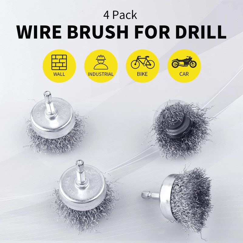WENORA 4 Pcs Wire Cup Brush Set for Drill, 1/4