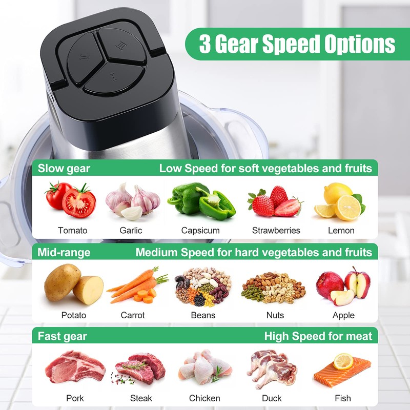 Food Processor, 500W Powerful Meat Grinder, 14Cup Stainless Steel Bowl,