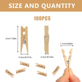KIMOBER 1.18Inch Wooden Clothespins,Sturdy Natural Wooden Craft Peg Pins Clips for Hanging Photos,Paper Crafts,100PCS