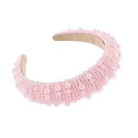 Diademas de Perlas para Mujeres Y Niñas, Diadema con Cuentas Y Joyas, Gruesa Y Acolchada, Accesorios para El Cabello para Bodas Y Cumpleaños, Color Rosa