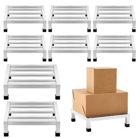 MorningRo 8 Pack Dunnage Rack 13.8" Long x 13.8" Wide, 3.9" Height Stainless Steel Shelf 1000+ Pound Capacity Commercial Food Floor Rack for Restaurants Kitchens Garages and Vehicles