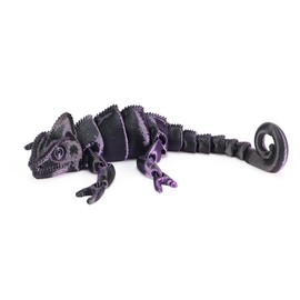 WUALAIER 12" 3D Printed Chameleon Animal Figurines Multi Color Stunning Hue Lizard Stress Relief Toy and Flexible Joints Veiled Chameleon Realiable Eyes Anole Toy Gift (Black-Purple)