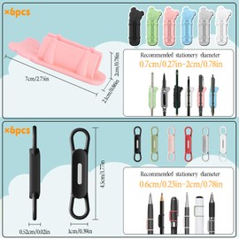 BOSOIRSOU 12 pcs Pen Holder, 6 Magnetic Pencil Holder and 6 self-adhesive Pen Holder, Silicone Adjustable Marker Holder for Desk Wall Refrigerator, Whiteboards for Classroom Office