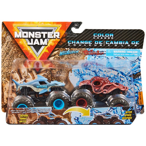 Monster Jam, Official Megalodon vs. Octob8er Color-Changing Die-Cast Monster Trucks,