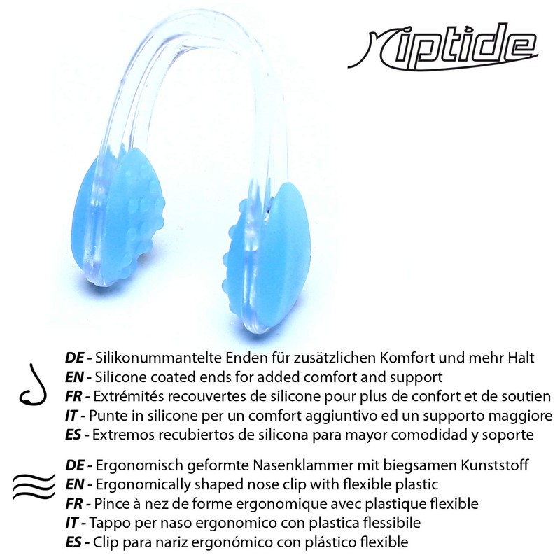 Ergonomic nose clip and earplugs for swimming, diving or snorkeling
