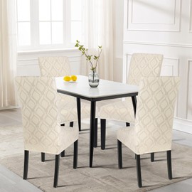 SearchI Dining Room Chair Covers Set of 6, Stretch Jacquard Parsons Chair Slipcovers Spandex Removable Washable Kitchen Chair Protector Cover for Dining Room, Hotel, Ceremony (Jacquard Beige)