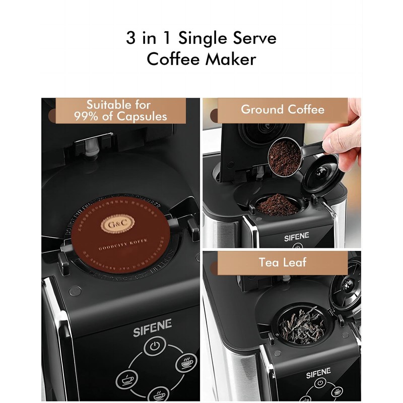 SIFENE Single Serve Coffee Maker, 3-in-1 Quick Brew for Coffee