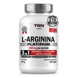 Arginina Platinum 2100mg por porción, 210 Cápsulas | L Arginina + L Citrulina + Beta Alanina | Pre Workout | Pre Entreno sin Cafeina | Precursor de Ox