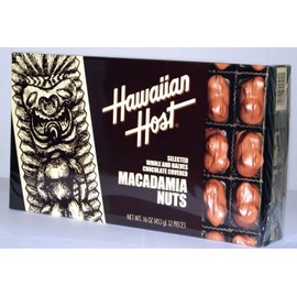 Hawaiian Host SELECTED WHOLE AND HALVES CHOCOLATE COVERED MACADAMIA NUTS GIFT BOX NET WT 16 OZ (453 g)
