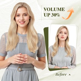 Elailite Clip-In Real Hair Extensions, #18P613 Ash Blonde Mix Bleach Blonde, 45 cm, Straight Clip-In Hair Extensions, Real Hair, 1 Weft, 50 g