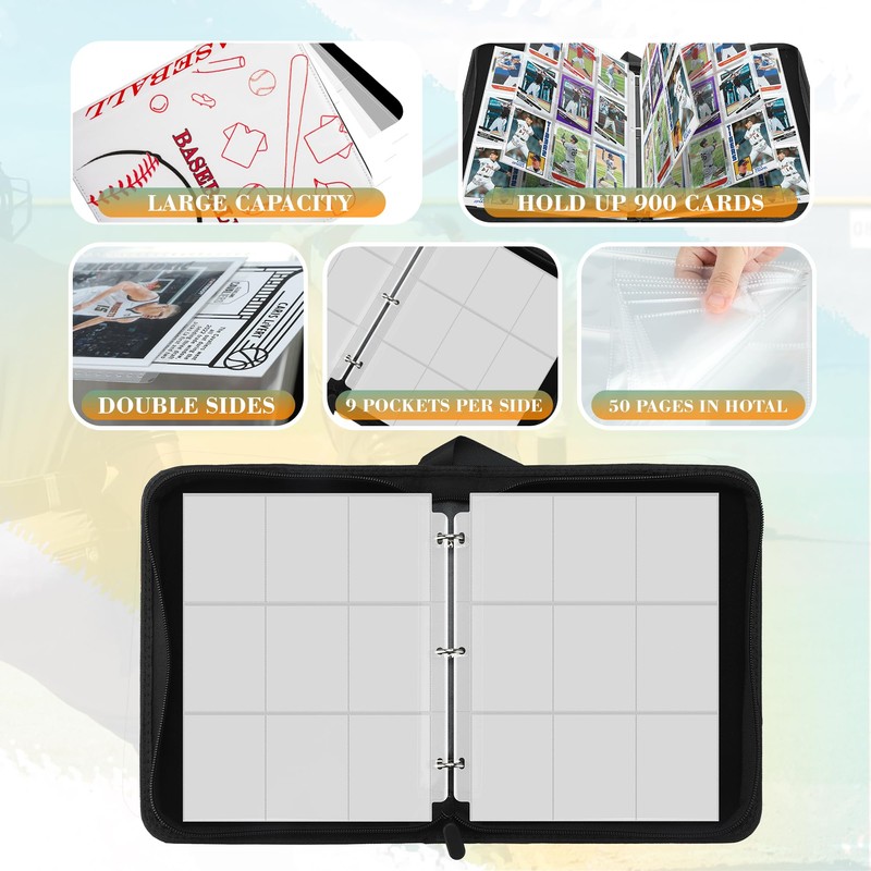 TCGUARD 9 Pockets Trading Card Binder with Sleeves Card Organizer,