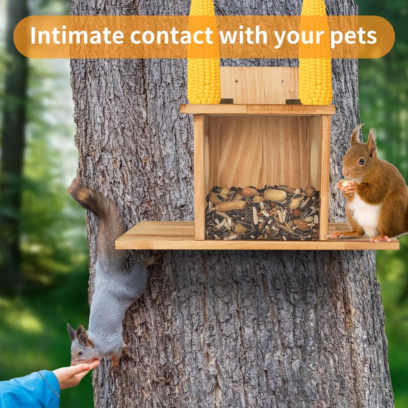 Wood Squirrel Feeder, Squirrel Feeders for Outside Winter, Wooden Chipmunk