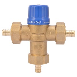 Cash Acme 1/2 Inch HG110 Crimp Thermostatic Mixing Valve with Barb Connections and Integral Checks, Brass Plumbing Fitting, 24506