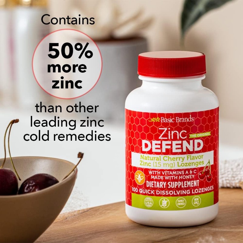 Basic Organics Natural Flavor Zinc Lozenges, Cherry, 100 Tablets