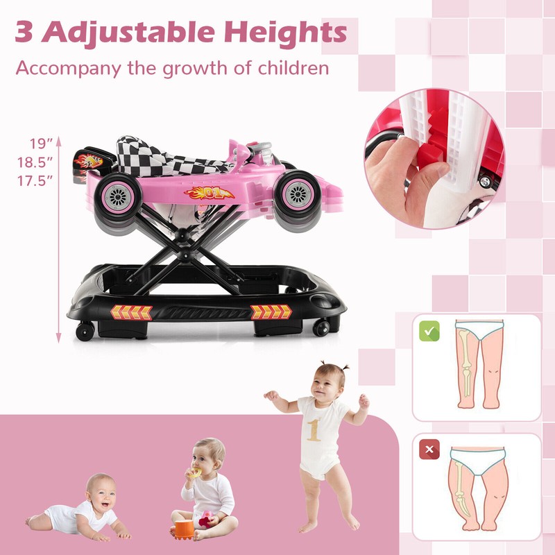 Honeyjoy 4-in-1 Foldable Baby Walker w/ 3-Level Adjustable Height Detachable