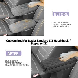 LUWU Car Armrest Pad for Dacia Sandero 3/Stepway 3/Dacia Jogger 2021-2024 2025 (Models with Armrests) Centre Console Armrest Cover Leather Auto Protection Cover Dacia Duster 2024 Accessories