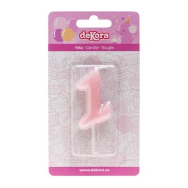 Dekora, Velas Cumpleaños Número 1, Color Rosa