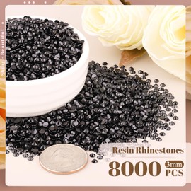 8000PCS 3mm Resin Rhinestones Bulk for Crafting (Black), Flatback Bedazzling Crystals for Crafts DIY Nail Decoration, Gems Charms for Tumbler Shoes Clothing Fabric with Pickup Pen and Tweezers