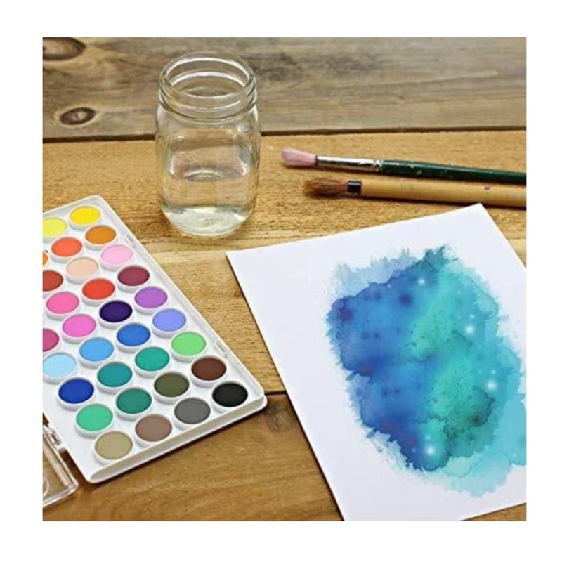 36 Color Fundamental Watercolor Pan Set with Paint Brush by