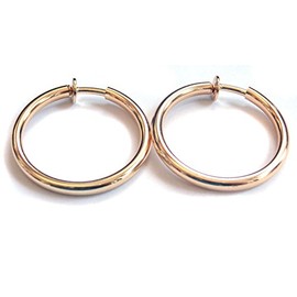 Clip-on Earrings Round Shiny Hoop Gold Or Silver Tone 1 inch Hoops Hypo-Allergenic (gold)