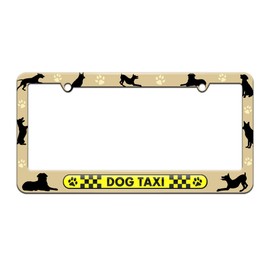 Graphics and More Dog Taxi - Paw Prints Checkered Logo - License Plate Tag Frame - Dog Silhouettes Design