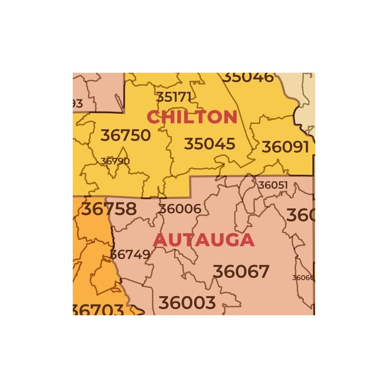 Alabama ZIP Code Map with Counties - Standard - 53.50