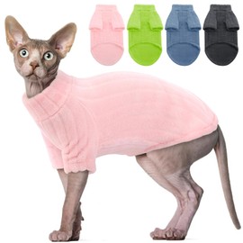 SUNFURA Cat Sweater - Warm & Soft Fleece Pullover with Sleeves, Turtleneck Cat Clothes for Fall Winter, Pink M