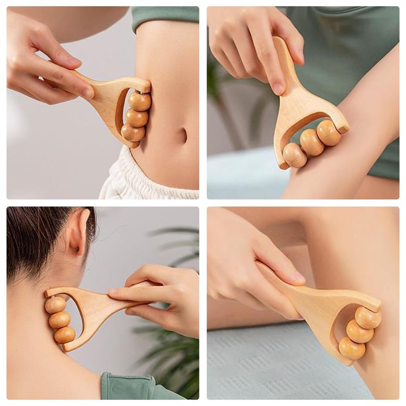 3-teiliges Rollenmassagegerät, Holzroller-Kugelmassagegerät, Beinmuskel-Entspannungsgerät, Muskelmassagegerät, geeignet für Erwachsene