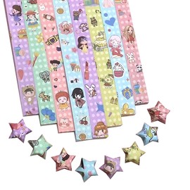 1080 Sheets Origami Star Paper Different Designs of Cute Strips Lucky Star Decoration Folding Paper for DIY Hand Art Crafts, School Teaching Supplies (Style03-1080 Sheets)