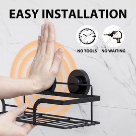 LEVERLOC LEVERLOC Shower Caddy Suction Cup, 2 Pack Shower Shelves for Inside, Black Rustproof Metal Bathroom Storage NO-Drilling Bathroom Organizer with Large Capacity, Heavy Duty Storage Basket