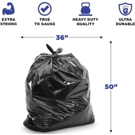 (Pack of 100) Plexon Black Trash Bags - 55 Gallon, 2 Mil, 36” x 50” - Heavy Duty, Round and Square 32-55 Gallon Trash Cans, Large Durable Garbage Trash Can Liners