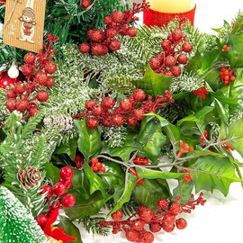 YSJUENAII 14 Pack Christmas Glitter Berries Stems, Christmas Holiday Decoration Stems (Red)