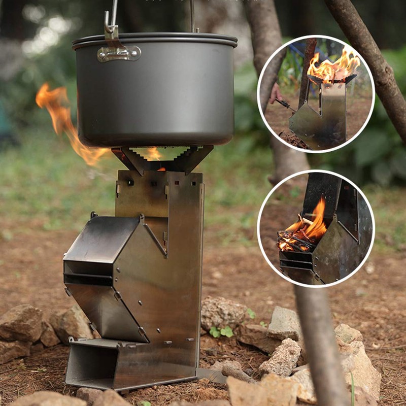 Outdoor Collapsible Wood Burning Stove Detachable Portable Stainless Steel Rocket