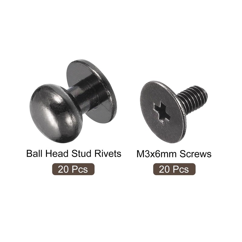 sourcing map 8mm Ball Head Stud Rivets Screw Back, 20Pack
