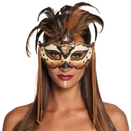 Boland 72195 - Voodoo Mamba Eye Mask, Face Mask with Glitter and Feathers, Mask, Costume Accessory for Carnival and Theme Party, brown