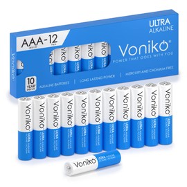 Voniko Ultra AAA Batteries 12 Pack - Alkaline Triple A Battery, Ultra Long-Lasting for All Your Devices, 10-Year Shelf Life, Leak-Proof & Mercury-Free